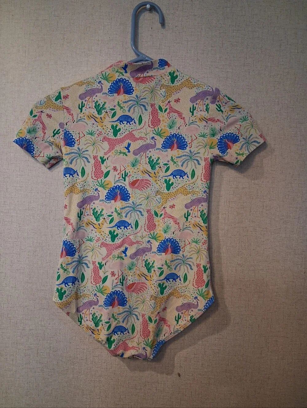 Boden Kids One-Piece Rash Guard Swimsuit - Cream with Blue, Pink & Green Print